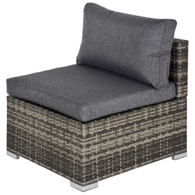 Product photograph of Outsunny Outdoor Garden Furniture Rattan Single Middle Sofa With Cushions For Backyard Porch Garden Poolside Deep Grey from QD stores