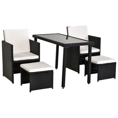 Product photograph of Outsunny 5 Pcs Rattan Garden Furniture Space-saving Wicker Weave Sofa Set Conservatory Dining Table Table Chair Footrest Cushioned Black from QD stores