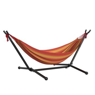 Product photograph of Outsunny 277 X 121cm Hammock With Metal Stand Portable Carrying Bag 120kg Red Stripe from QD stores