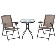 See more information about the Outsunny 3 Piece Patio Furniture Bistro Set 2 Folding Chairs 1 Tempered Glass Table Adjustable Backrest - Brown