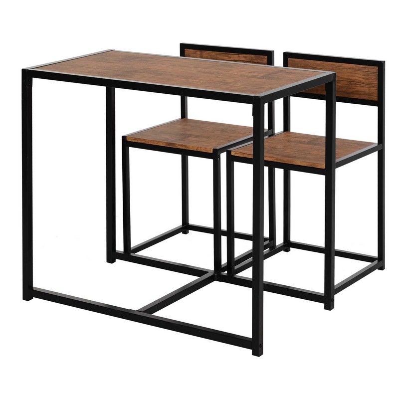 Homcom 3 Pcs Table Stool Set Industrial Design W/ Steel Frame Medium-Density Fibreboard Panels Living Room Bar Modern Furniture
