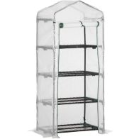 See more information about the Outsunny 4 Tier Mini Greenhouse Portable Green House With Steel Frame Pe Cover Roll-Up Door 70 X 50 X 160 cm White