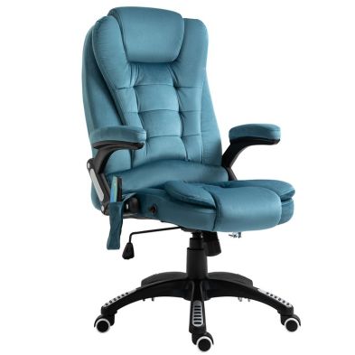 Vinsetto Massage Recliner Chair Heated Office Chair With Six Massage Points Velvet Feel Fabric 360 Swivel Wheels Blue