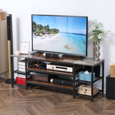 Homcom Industrial Style Open Shelf Tv Stand Brown
