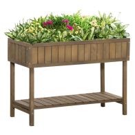 See more information about the Outsunny Wooden Herb Planter Raised Bed Container Garden Plant Stand Bed 8 Boxes 110L X 46W X 76H cm Brown