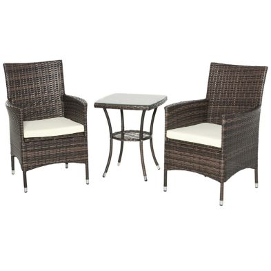 Product photograph of Outsunny Three-piece Rattan Chair Set With Cushions - Brown from QD stores