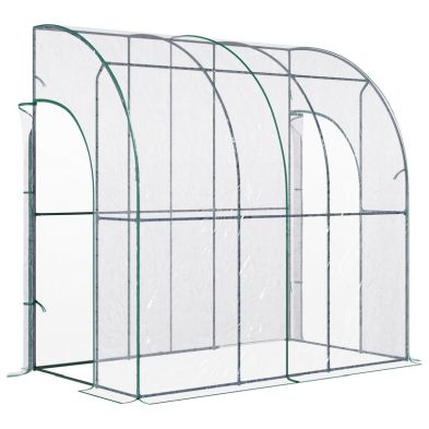 Outsunny Outdoor Walk In Lean To Wall Tunnel Greenhouse With Zippered Roll Up Door Pvc Cover Sloping Top