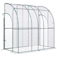 See more information about the Outsunny Outdoor Walk-In Lean To Wall Tunnel Greenhouse With Zippered Roll Up Door Pvc Cover Sloping Top