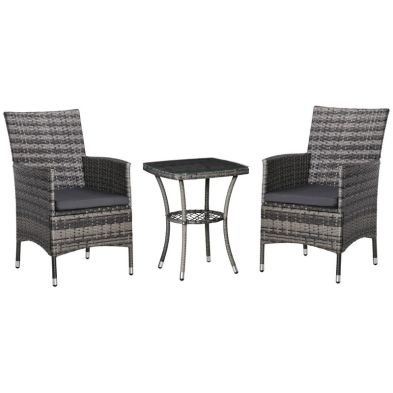 Product photograph of Outsunny Three-piece Rattan Chair Set With Cushions - Grey from QD stores