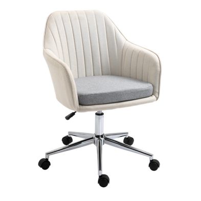 Vinsetto Leisure Office Chair Linen Swivel Computer Desk Chair Study With Wheel Beige