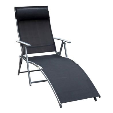 Outsunny Sun Lounger Steel Frame Outdoor Folding Chaise Texteline Lounge Chair Recliner With Headrest 7 Levels Adjustable Backrest