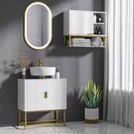 See more information about the kleankin Bathroom Mirror Cabinet Under Sink Storage Cabinet Basin Cupboard with 2 Doors and Gold Steel Legs