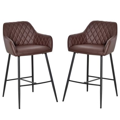 Homcom Set Of 2 Bar Stools Retro Pu Leather Bar Chairs W Footrest Metal Frame Comfort Support Stylish Dining Seating Home Brown