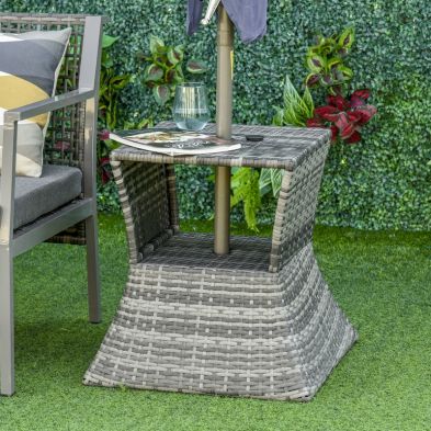Product photograph of Outsunny Outdoor Patio Rattan Wicker Coffee Table Bistro Side Table W Umbrella Hole And Storage Space from QD stores