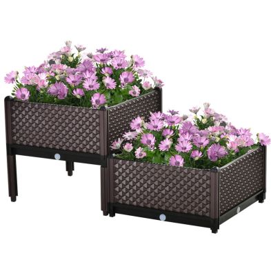 Outsunny 2 Piece Raised Garden Bed Planter Box Flower Vegetables Planting Container