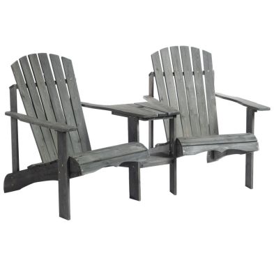 Outsunny Wooden Outdoor Double Adirondack Chairs Loveseat W Center Table And Umbrella Hole