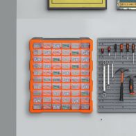 See more information about the Durhand 60 Drawers Parts Organiser Wall Mount Storage Cabinet Garage Small Nuts Bolts Tools Clear Orange