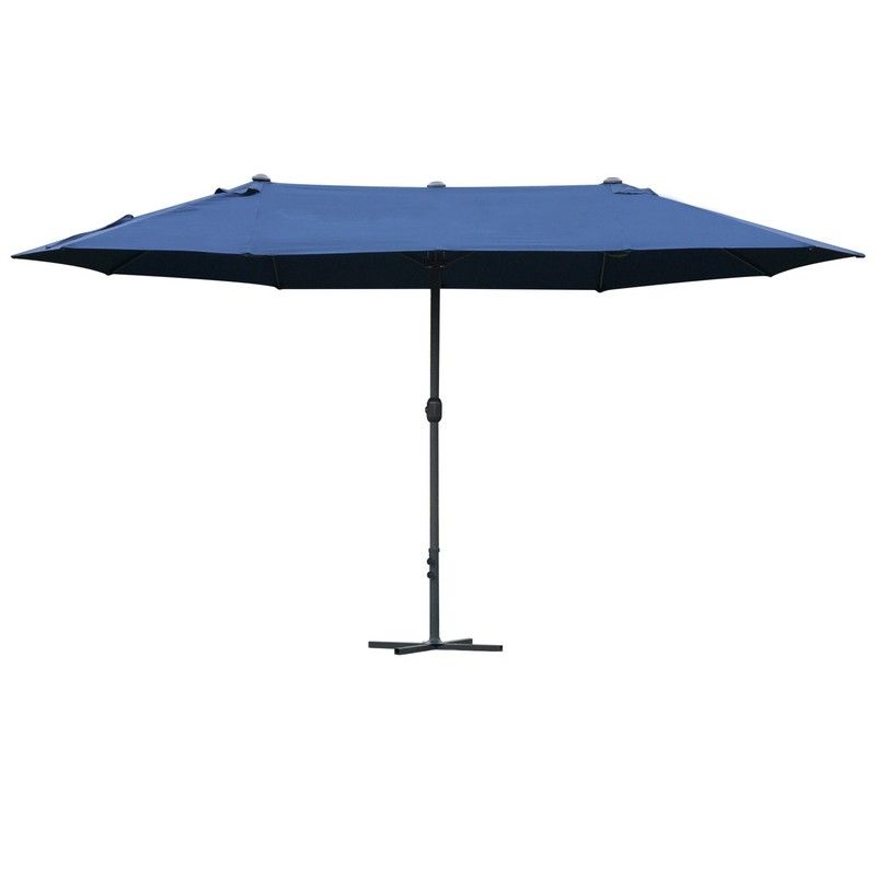 Outsunny 4.6M Sun Umbrella Canopy Double-Sided Crank Sun Shade With Cross Base Dark Blue