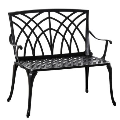 Outsunny 2 Seater Cast Aluminium Garden Bench Loveseat Outdoor Furniture Chair W Decorative Backrest Ergonomic Armrest For Patio Terrace Porch