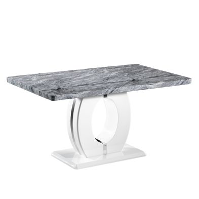 Contemporary Dining Table White And Grey Marble Effect 150cm