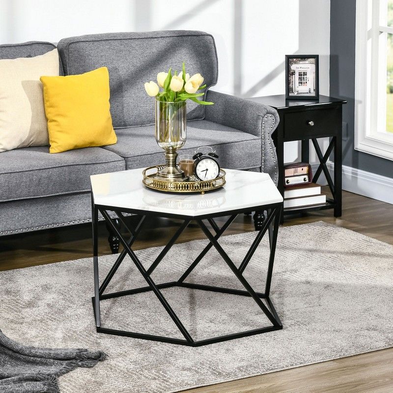 Homcom Coffee Table with High Gloss Marble Effect Table Top