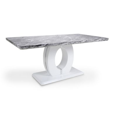 Contemporary Dining Table White And Grey Marble Effect 180cm