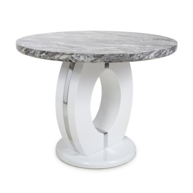 Contemporary Circular Dining Table White And Grey Marble Effect 1m