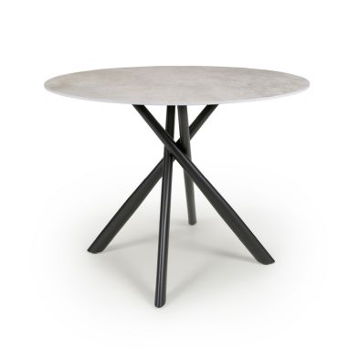 Contemporary Circular Dining Table Metal Glass Grey Concrete Effect