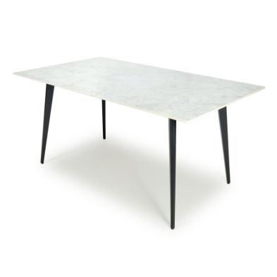 Industrial Dining Table White Marble Effect 160cm Black Legs