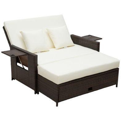 Product photograph of Outsunny Rattan Sun Lounger 2 Seater Day Bed-brown from QD stores
