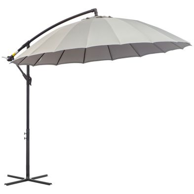 Outsunny 3m Cantilever Umbrella 18 Ribs Vents Adjustable Angle For Patio Light Grey