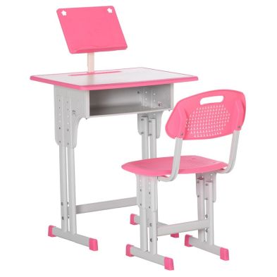 See more information about the Homcom Kids Adjustable Desk And Chair Set Book Stand Pen Slot - Pink