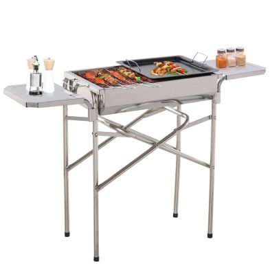 Outsunny Outdoor Folding Bbq Rectangular Stainless Steel Foldable Pedestal Charcoal Barbecue Grill Silver