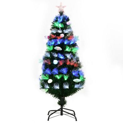 4ft Fibre Optic Christmas Tree Artificial Dark Green With Led Lights Multicoloured 210 Tips