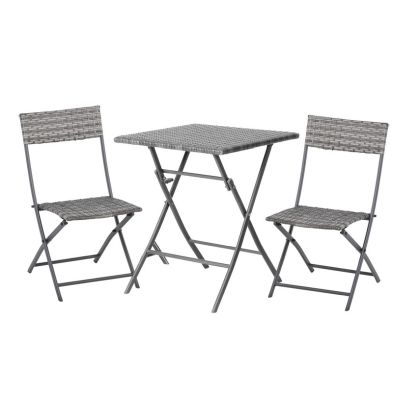 Product photograph of Outsunny 2-seater Chair Bistro Set Garden Patio Table Chair Black Rattan Furniture Grey from QD stores