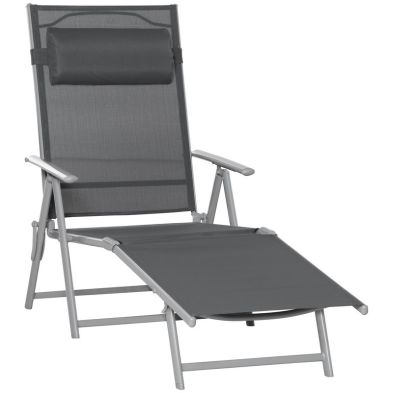 Outsunny Steel Fabric Sun Lounger Outdoor Folding Chaise Lounge Chair Recliner With Portable Design 7 Adjustable Backrest Positions Dark Grey