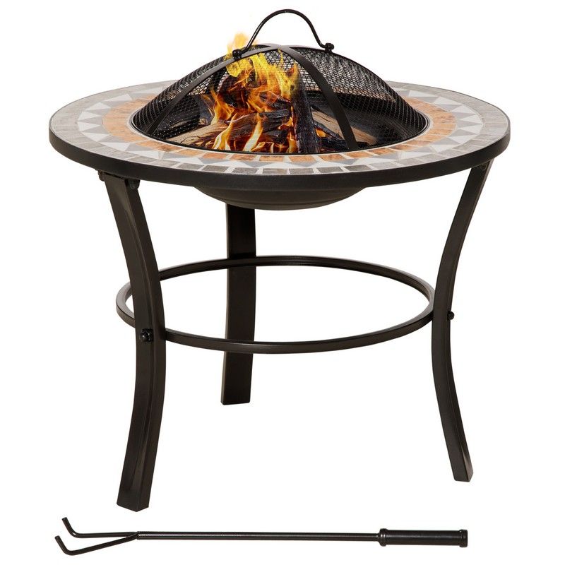 Outsunny 60cm Outdoor Fire Pit Table With Mosaic Outer