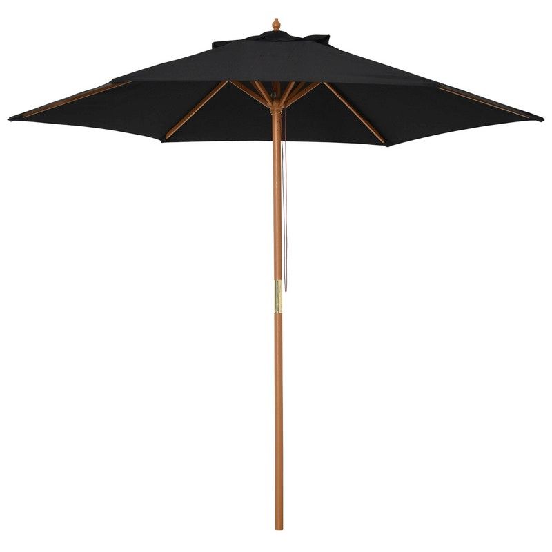 Outsunny 2.5M Wood Garden Parasol Sun Shade Patio Outdoor Wooden Umbrella Canopy Teak