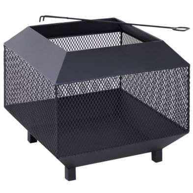 Outsunny Metal Square Fire Pit Outdoor Mesh Firepit Brazier W Lid