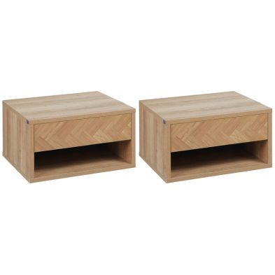 Homcom Set Of Two Floating Bedside Tables Wood Effect
