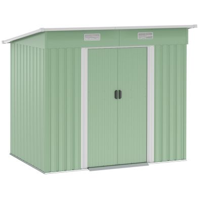 Product photograph of Galvanised 7 X4 Double Door Pent Garden Store Steel Light Green By Steadfast from QD stores