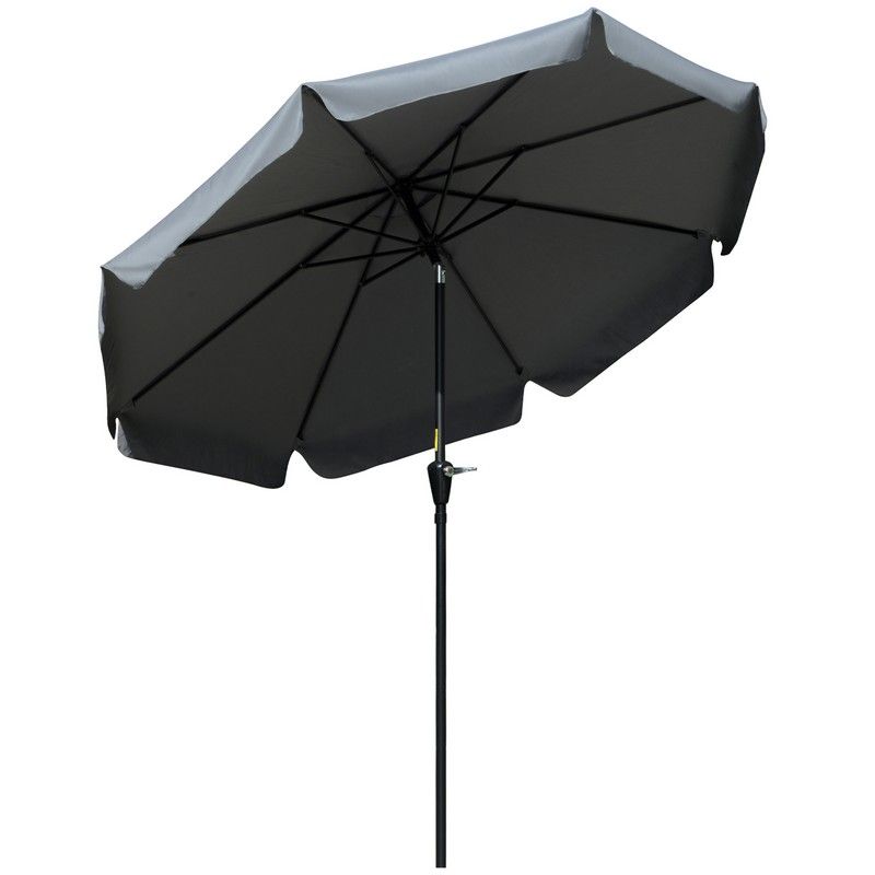 Outsunny 2.66M Patio Umbrella Garden Parasol Outdoor Sun Shade Table Umbrella With Ruffles 8 Sturdy Ribs Charcoal Grey
