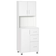 See more information about the Homcom Modern Kitchen Cupboard With Storage Cabinets 3 Drawers And Open Countertop For Living Room White
