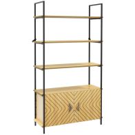 See more information about the Homcom Bookcase 4-Tier Storage Shelf With Double Door Cabinet And Metal Frame For Living Room Bedroom Oak Tone