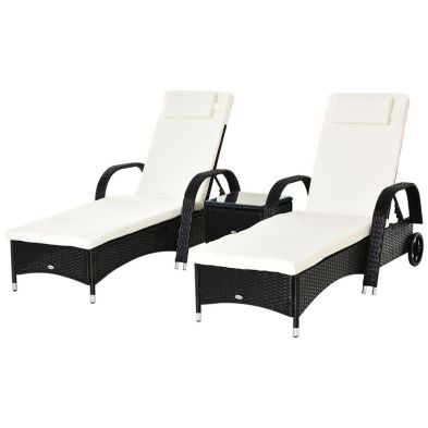 Product photograph of Outsunny 2 Seater Rattan Sun Lounger Set With Side Table Black from QD stores