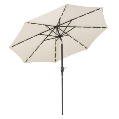 Product photograph of Outsunny Garden Parasol Outdoor Tilt Sun Umbrella Patio 24 Led Light Hand Crank Off-white from QD stores