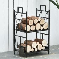 See more information about the Outsunny 2-Tier Heavy Duty Firewood Rack Wood Log Fireplace Stacker Deer Design With 4 Tools Gold