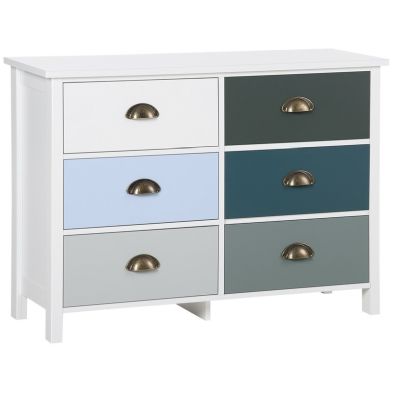 Homcom Chest Of Drawers6 Drawer Cabinet W Metal Handles Shabby Chic Sideboard For Living Room Bedroom