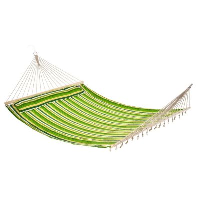 Outsunny Double Cotton Hammock Camping Swing Outdoor Garden Beach Stripe Hanging Bed With Pillow 188l X 140w Cm Green