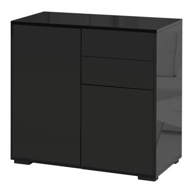 Homcom High Gloss Frame Sideboard Side Cabinet Push Open Design With 2 Drawer For Living Room Bedroom Black
